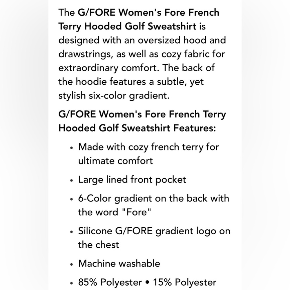 G/FORE Women's Fore French Terry Hooded Sweatshirt-Vibrant Blue-Size XS NWT - Picture 3 of 7